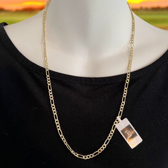 Primus Yellow Gold Plated Figaro Chain Necklace 22" Long, 3.6mm Wide - Picture 7 of 8